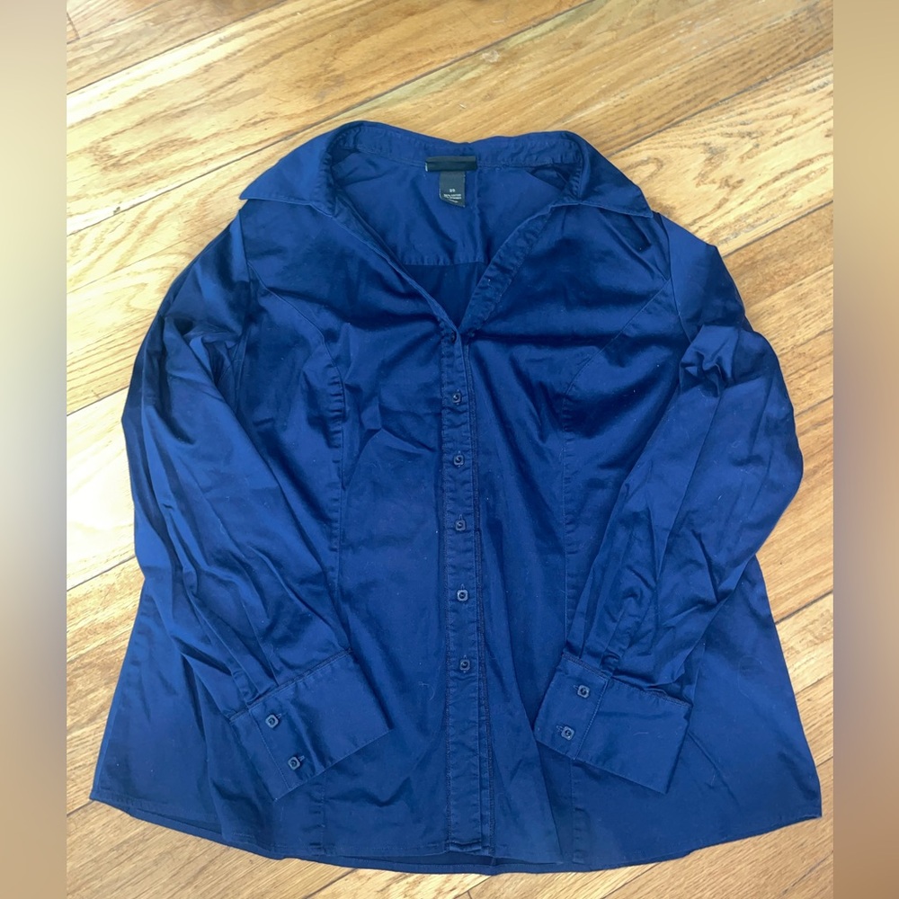 Lane Bryant Deep Blue Casual Button Down Shirt